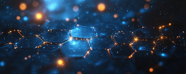 Poster - Blue digital background with glowing hexagonal network pattern