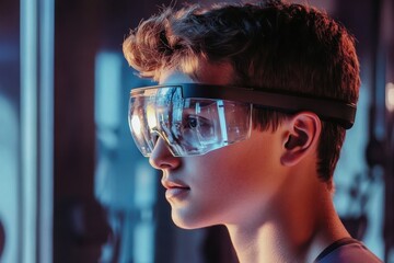 Poster - Innovative technology enhances learning experience for young student in modern classroom setting