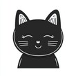 © Blackmint Studio - Cute minimalist black cat icon featuring a smiling expression with distinct whiskers and ears in a simple design suitable for various creative projects