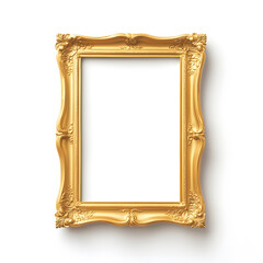 Antique gold picture frame, vintage antique golden picture frame mock up isolated on white background.