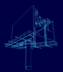 Poster - Blue drawing of a billboard with a blue background. The billboard is a large structure with a lot of detail, including the structure of the billboard itself and the surrounding area