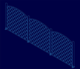 Poster - Blue image of a fence with a diamond pattern. The fence is three-sided and has a diamond pattern