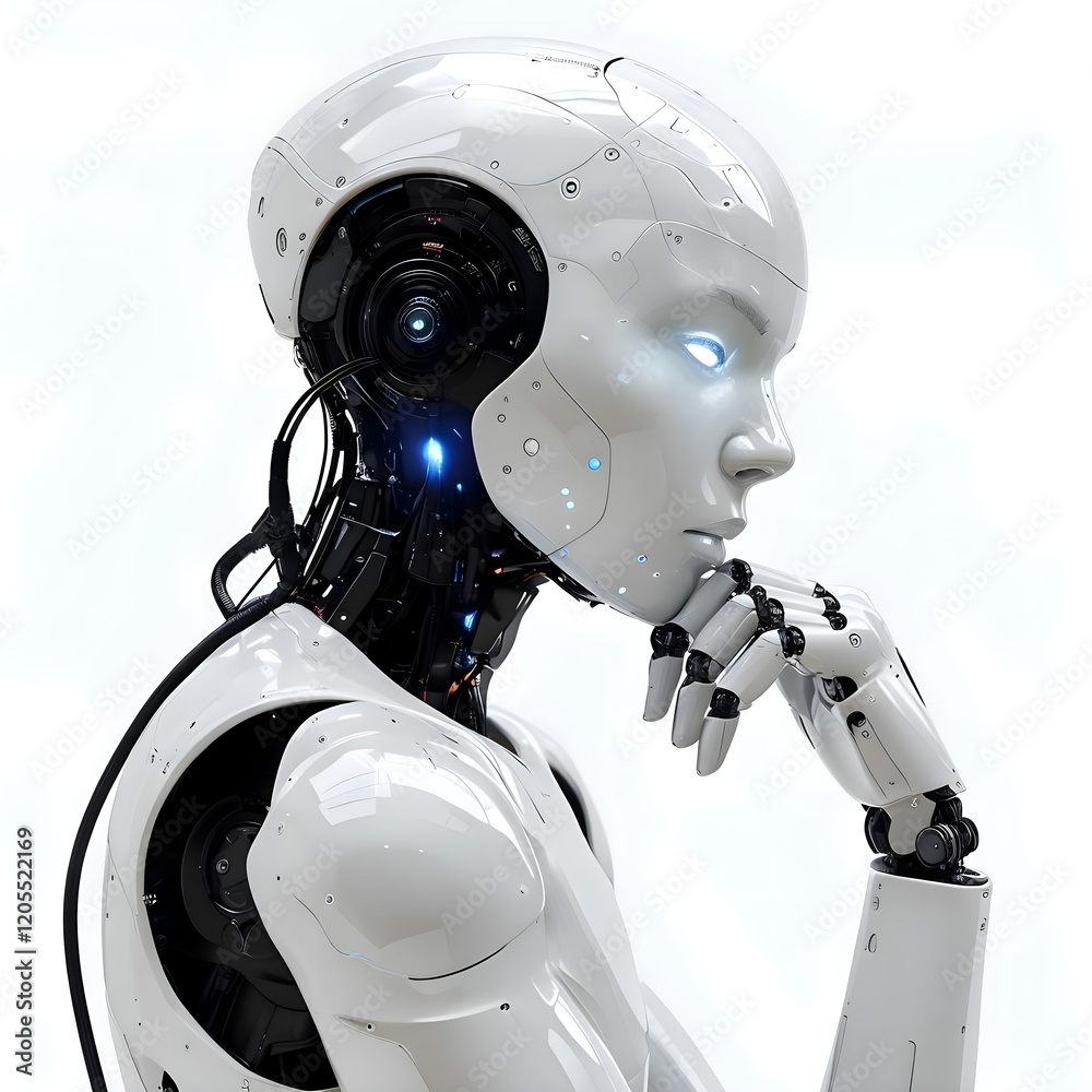 photo illustration Futuristic humanoid robot with sleek design in black ...