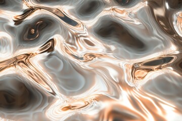Poster - Fluid metallic surface with intricate patterns reflecting light in a dynamic way