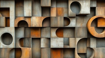 Poster - Abstract wooden geometric shapes wall.