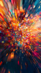 Poster - Luminous light burst blending colorful geometric shapes, generating dynamic abstract motion blur background for innovative digital design