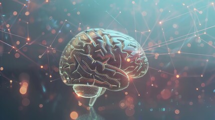 Poster - A digital illustration of a brain with glowing connections.