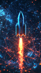 Aufkleber - Spaceship flying in digital world with network connection, representing innovation and technological advancement
