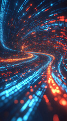 Poster - Digital particles spiraling, illuminating dynamic data flow, visualizing interconnected information networks with vibrant energy