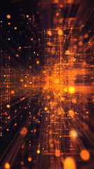 Leinwandbilder - Glowing orange particles and grid lines creating an abstract futuristic cyberspace background