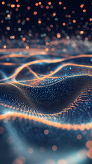 Poster - Particles forming wavy surface with bokeh effect creating a futuristic abstract background