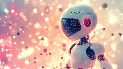 Poster - Futuristic robot against a bokeh background.
