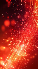 Leinwandbilder - abstract red background with glowing curved lines and glittering particles creating a dynamic and vi