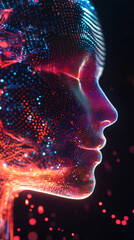 Aufkleber - Luminous facial profile constructed from vibrant digital particles, symbolizing neural networks and advanced computational intelligence