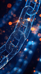Poster - Digital chain made of glowing particles floating in cyberspace, representing blockchain technology and secure data transmission