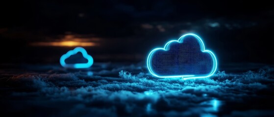 Poster - A futuristic depiction of glowing clouds against a dark, atmospheric background, creating a surreal and captivating scene.