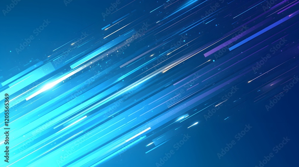 Digital light rays and stripes with a blue background, representing ...