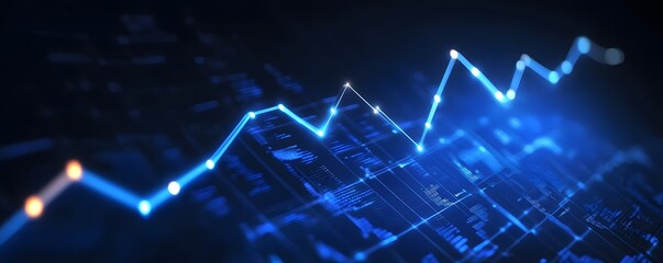 Poster - A dynamic and futuristic representation of a digital graph, showcasing data trends and analytics in vibrant blue and white colors, perfect for illustrating concepts of technology a