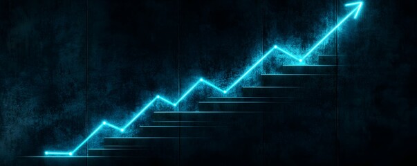 Poster - A glowing blue upward graph symbolizing growth and success in the business world. The modern design evokes feelings of innovation, achievement, and forward-thinking strategies.