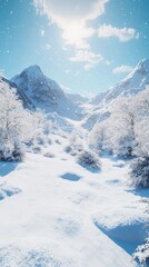 Wall Mural - a breathtaking winter landscape with snow-covered mountains and a bright blue sky.