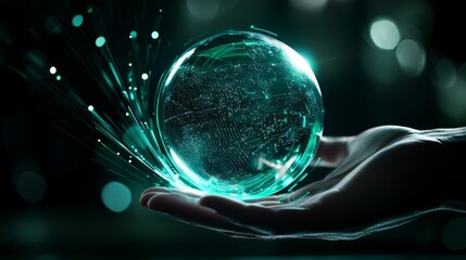 Poster - A glowing sphere held in a hand, surrounded by ethereal light particles, creating a mystical and futuristic ambiance.