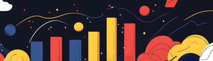 Poster - A vibrant abstract design featuring colorful bars and shapes against a dark background. Perfect for presentations, marketing, and artistic projects that need a modern touch.