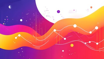 Poster - A vibrant abstract design featuring flowing waves in shades of pink, orange, and purple, accented with geometric shapes and stars, perfect for backgrounds and digital projects.