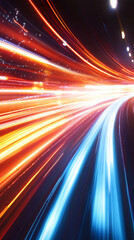 Fototapete - Long exposure photo of a highway with light trails from fast moving cars, creating an abstract and colorful image of speed and technology