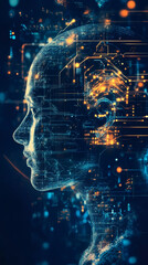 Leinwandbilder - Artificial intelligence forming a digital human head with electronic circuits representing machine learning and deep learning