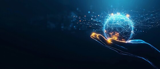 Poster - A glowing globe rests in a hand, surrounded by shimmering particles, symbolizing innovation, technology, and the digital universe.