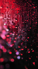 Aufkleber - Raindrops cascading over glossy surface, generating soft bokeh patterns with vibrant red and purple color gradients