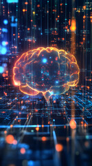 Leinwandbilder - Artificial intelligence concept with a 3D rendering of a digital brain receiving and processing data streams