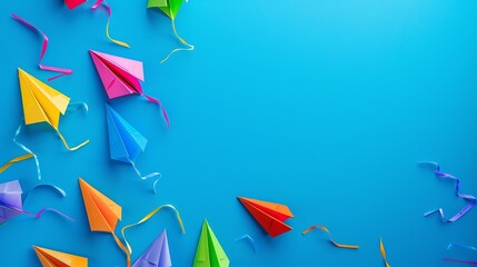 Canvas Print - colorful paper airplanes on a blue background.