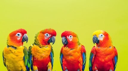 Wall Mural - four parrots on a green background