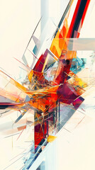 Poster - Sharp geometric forms intersecting, generating dynamic abstract design featuring bold, interconnected lines and vivid color scheme