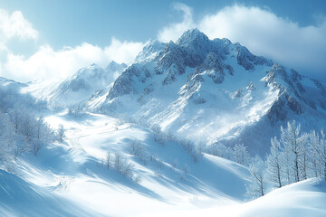 Poster - Majestic Snowy Mountain Range Winter Landscape