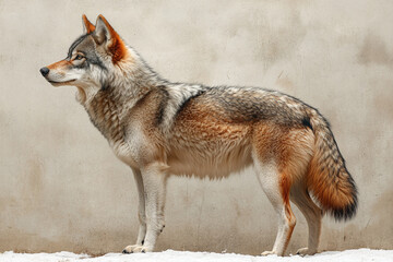  Majestic Gray Wolf Stands Against Neutral Background