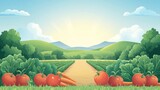 Sunny farm landscape with fresh vegetables.