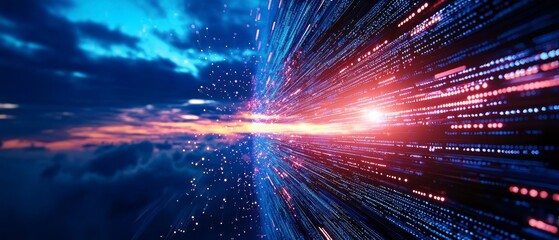 Fototapete - A vibrant, futuristic scene depicting data streams and light, suggesting speed and technology in a digital landscape.