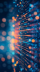 Fototapete - Illuminated LED wall creating an enchanting abstract bokeh effect with vibrant orange and blue lights, adding a modern touch to any setting