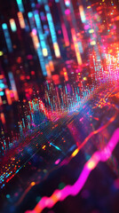 Poster - Abstract colorful digital lines flowing over a dark background, creating a futuristic big data visualization