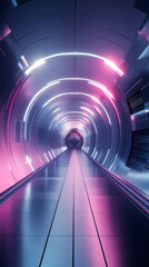 Aufkleber - Sleek metallic hallway illuminated by pulsing neon, radiating cyberpunk sci-fi ambiance