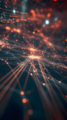 Poster - abstract digital background visualizing a futuristic network made of interconnected nodes and lines,