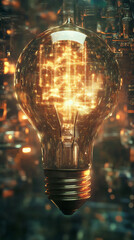 Aufkleber - Circuit board glowing inside glass light bulb, representing digital innovation against dark technological landscape with luminescent electronic elements