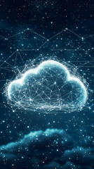 Aufkleber - Cloud computing network is made of connecting lines and dots over a starry night sky with clouds, creating a futuristic digital world