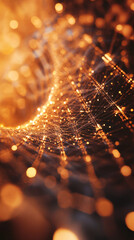 Poster - Network mesh grid forming swirling vortex with glowing bokeh, representing technological innovation and digital connectivity