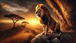 © Suriyan18 - Majestic Lion Overlooking the African Savannah at Sunset