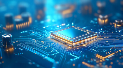 Poster - Close-up view of a microprocessor on a circuit board