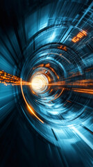 Poster - Abstract futuristic background visualizing digital information traveling inside a fiber optic cable, creating an effect of high speed and motion blur