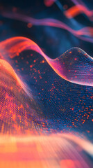 Poster - Digital network visualization showing streaming data particles glowing against blurred technological backdrop